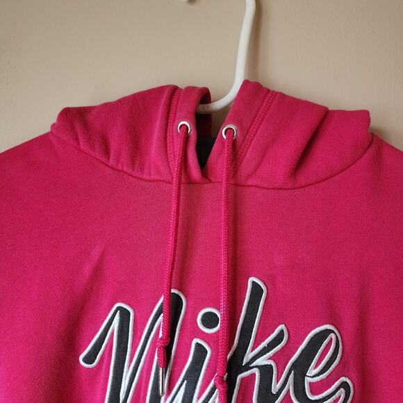 Nike Pullover Sweatshirt Womens Size Large Hoodie Spellout Pink Drawstring - Picture 2 of 9